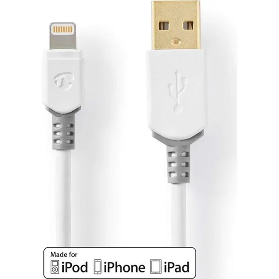 Nedis Lightning-kabel 1 m, USB-A, guldplateret, hvid/grå