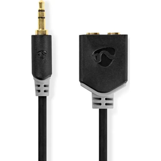 Nedis Stereo Audio Splitter 3.5 mm, Guldplateret, 20 cm, Antracit