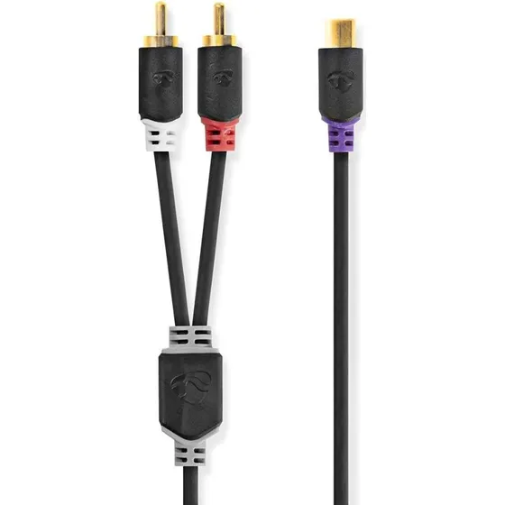Nedis Audio Kabel 20 cm, Guldplateret, Antracit