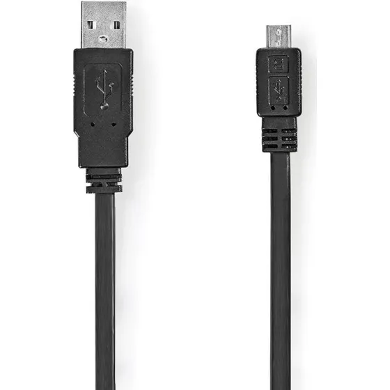 Nedis USB-kabel 1 m, fladt, sort, USB-A til Micro-USB B