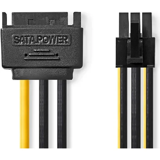 Nedis Strømkabel SATA 15-Pin Han til PCI Express Hun, 0,20 m, Guldplateret, Sort/Gul