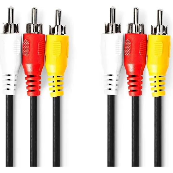 Nedis Composite Video & Audio Kabel 10 m, 3x RCA Han, Nikkelplateret, Sort