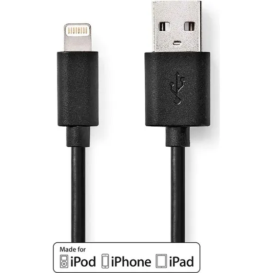 Nedis Valueline Lightning-kabel 1 m, sort