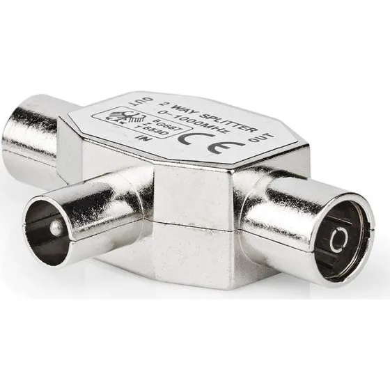 Nedis RF T-splitter, sølv, nikkelplateret, 2x Coax hun