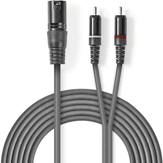 Nedis OnStage XLR 3-pin til 2x RCA Audio Kabel, 3 m, mørkegrå