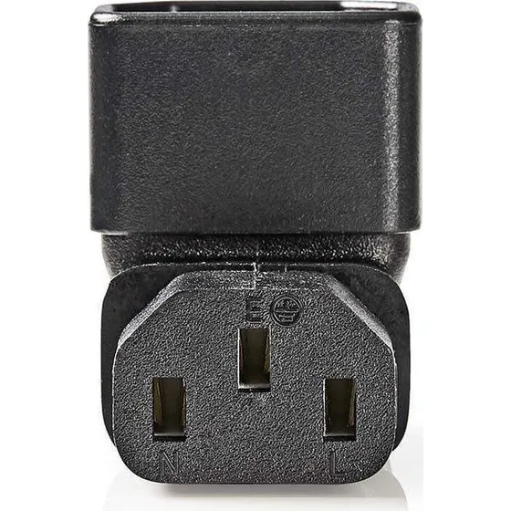 Nedis IEC 90° Vinklet Adapter C14 Han til C13 Hun, Sort