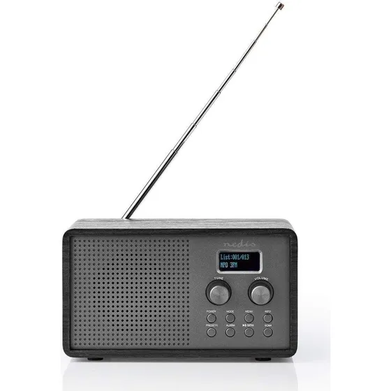 Nedis DAB+ Radio med Batteri, Sort Træ, 4.5W, Bluetooth