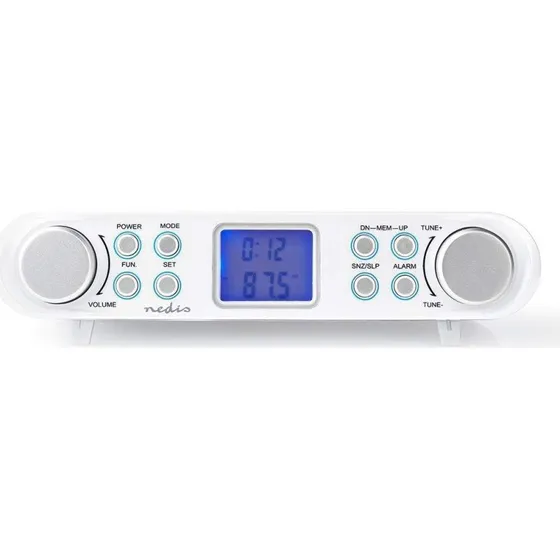 Nedis FM Under-Cabinet Radio, Sort Blå Skærm, 1,5 W, Hvid/Sølv