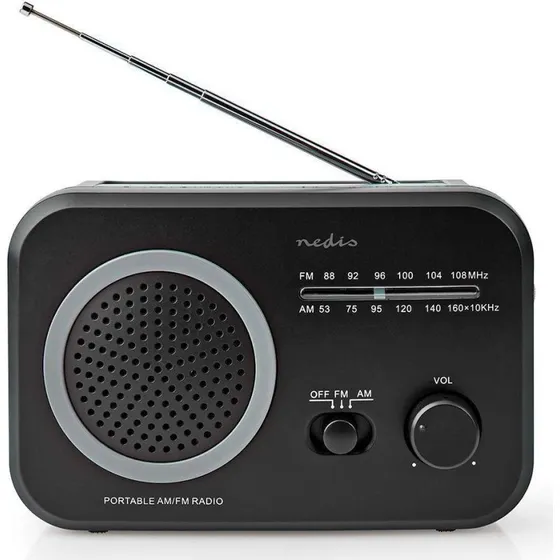 Nedis FM/AM Radio med Bluetooth, 1,8 W, Sort, bærbart design
