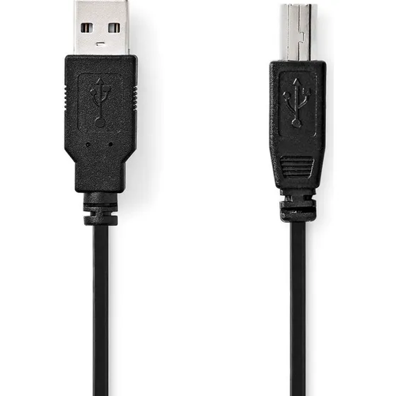 Nedis USB Type A-B 2 m, nikkelpladeret, sort