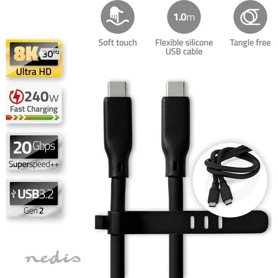 Nedis USB-C USB 3.2 Gen 2 240W 20 Gbps 1 m silikone runde