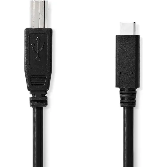 Nedis USB-C til USB-B 1m, 480 Mbps, nikkelpladeret, sort