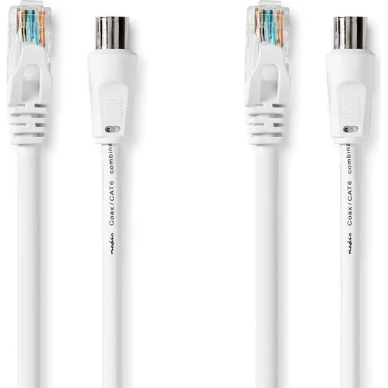 Nedis CSGL4500WT30 Coax & CAT6 Kombikabel | IEC/RJ45 | Nikkelplateret | 30 m