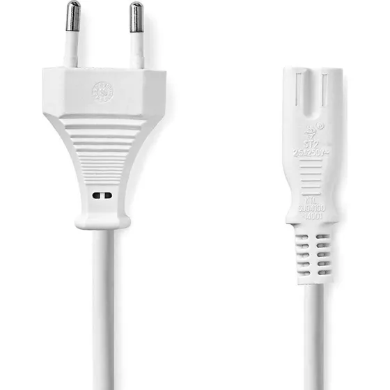 Nikkelpladeret Eurostik-kabel, 5 m, hvid, fladt
