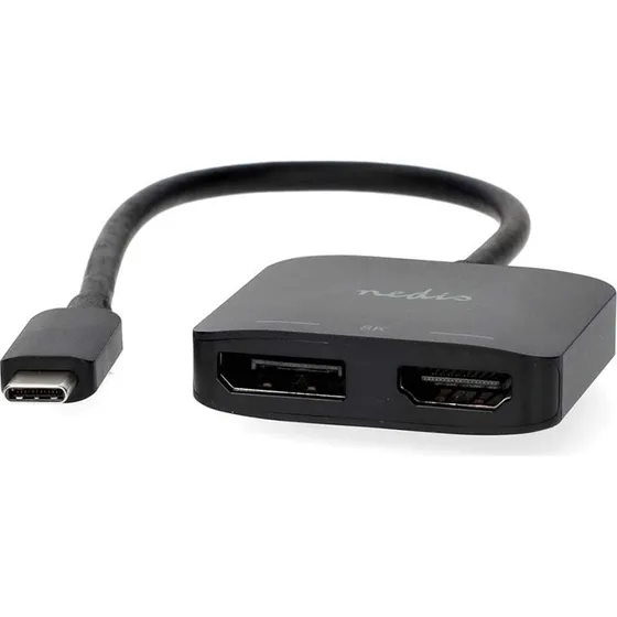 Nedis USB-C Adapter 8K@30Hz, DisplayPort & HDMI, Nikkelplateret, Sort