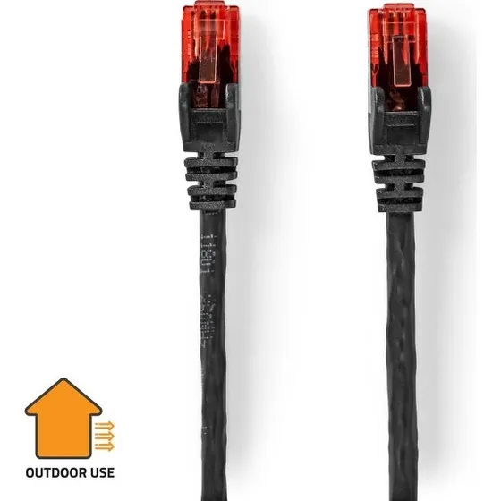 Nedis CAT6 Netværkskabel 75 m, Sort, U/UTP, RJ45-RJ45, Udendørs