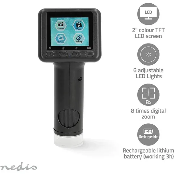 Nedis Mikroskop Kamera 1080P 48MP 2" Skærm Sort