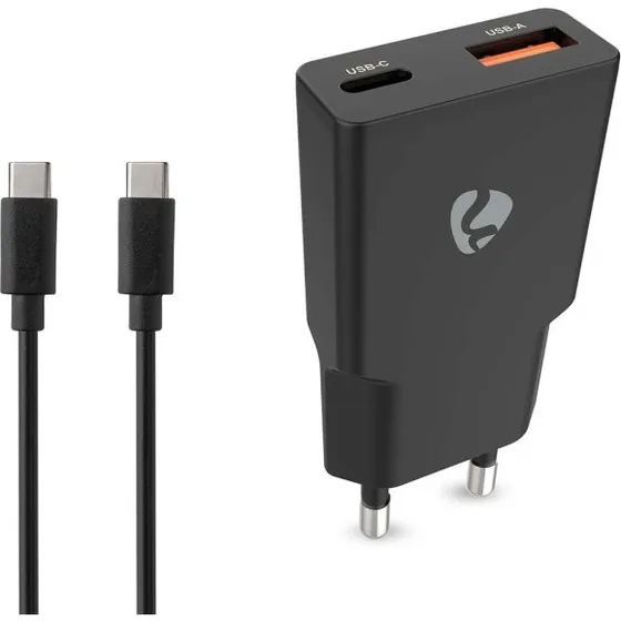 Nedis Vægoplader 20W GaN PD3.0 Dual USB-C & USB-A, Sort