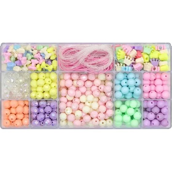 Pearl'n Fun Pastel Perlemix med Elastiksnor Assorteret Former