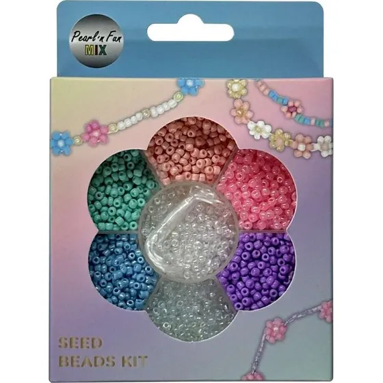 Pearl'n Fun Glasperlemix 90g Multi + Elastik, Ophængsæske