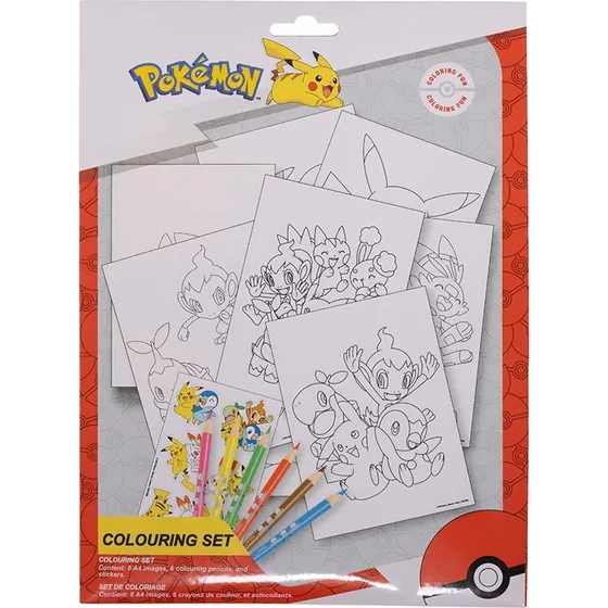 Euromic Pokémon Farvelægningssæt med 6 Blyanter & Klistermærker