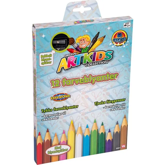 Art kids Tykke Farveblyanter 12 stk. med dobbelt blyantspidser
