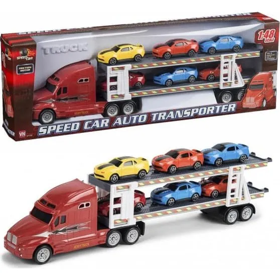 Speed Car 40 cm Autotransporter med 6 Legetøjsbiler, 3+ år
