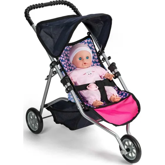 My Baby Joggingvogn 30-43 cm, blå, med 3 hjul og kaleche