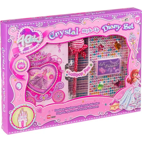 4-Girlz Style-Up Dagbog med krystaldekorationer og lollypop-kuglepen (3+ år)