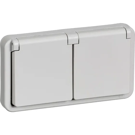 LK OPUS 74 Dobbelt Stikkontakt 2P+J 1½ modul vandret lysegrå