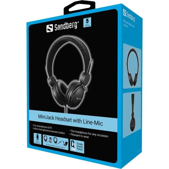 Sandberg MiniJack Headset med Line-Mic (3,5 mm) Sort