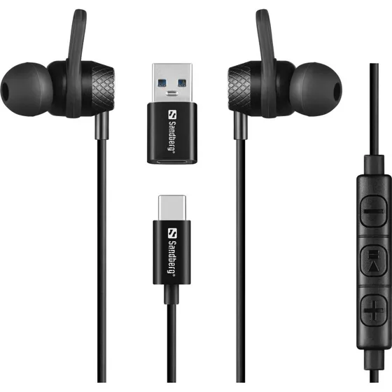 Sandberg USB-C/A In-Earset med Line-Mikrofon, Sort