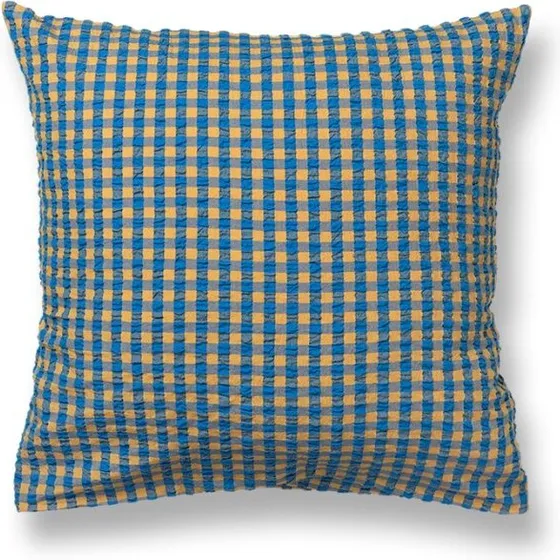 JUNA Bæk&Bølge pudebetræk 63x60 cm blå/okker