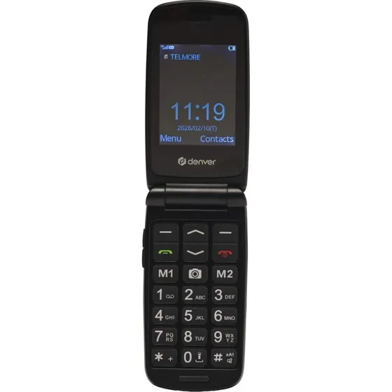 DENVER BAS-24800L 4G-klaptelefon til seniorer, 2,4" skærm, SOS-knap, sort