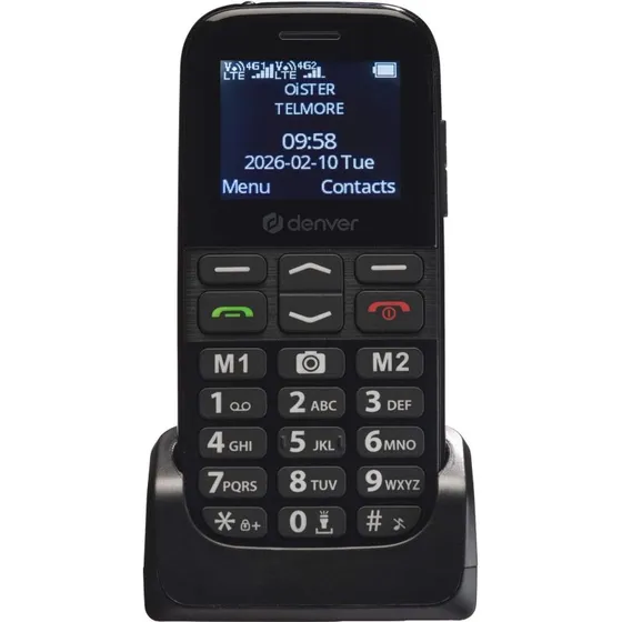 DENVER BAS-18800L 4G Seniortelefon med SOS-knap, 1,77" farveskærm, dual SIM, sort