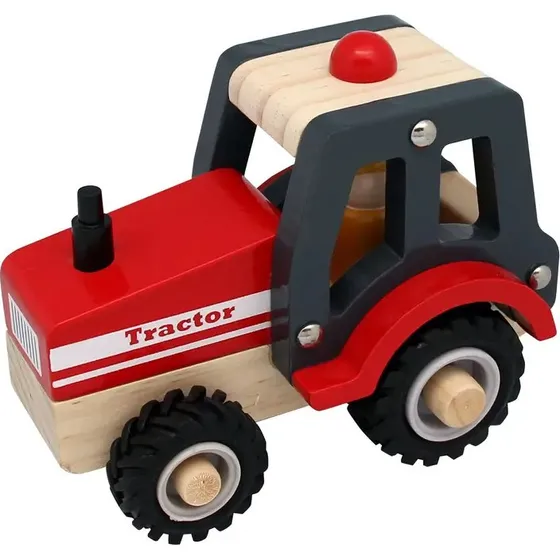 Magni Traktor i Træ med Gummihjul, Rød, 18+ Måneder