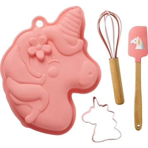 Rice Bagesæt Unicorn Love, Pink, 4 dele