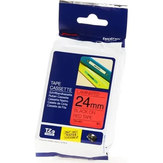 Brother TZE-451 24mm Sort på Rød Lamineret Tape