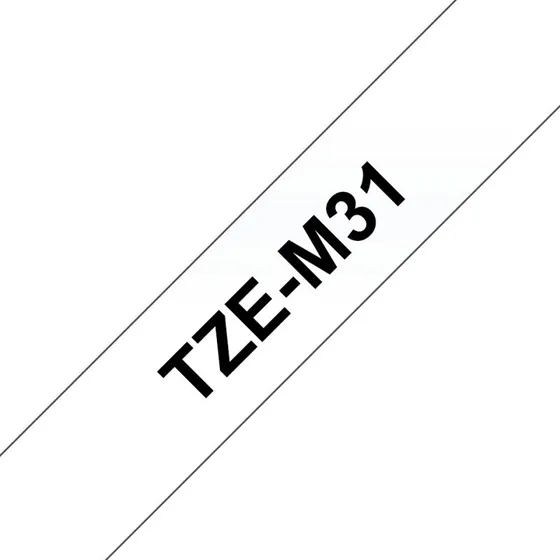 Brother TZE-M31 Lamineret Bånd 1,2 cm x 8 m, Sort på Transparant