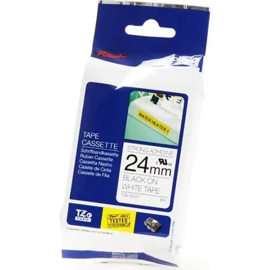 Brother TZE-S251 24mm Svart på Vit, 8m