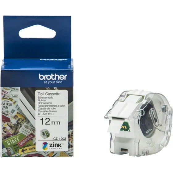 Brother CZ1002 selvklæbende tape, 12 mm x 5 m, hvid