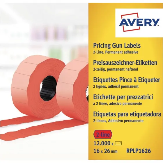 Avery Permanente Prisetiketter 26x16mm, Rød, 1200 stk/rolle