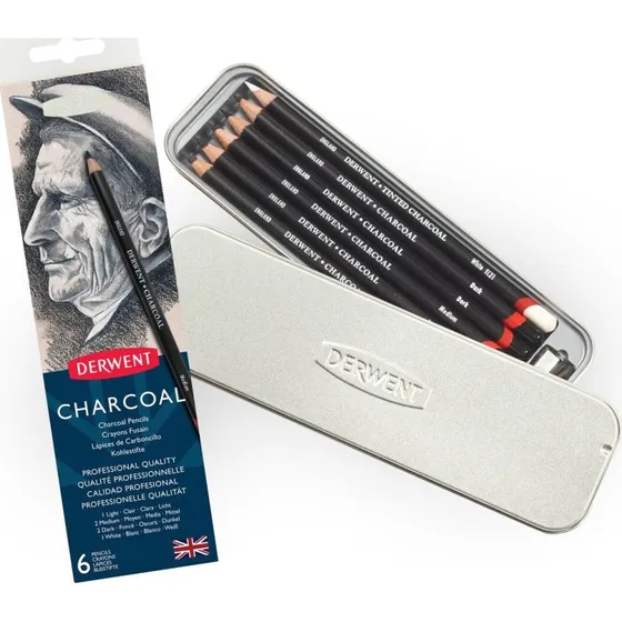 Derwent Charcoal 6-stk Metalbox