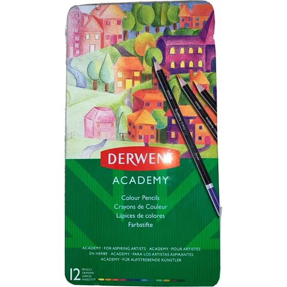 Derwent Academy Farveblyanter (12 farver) i Metalæske