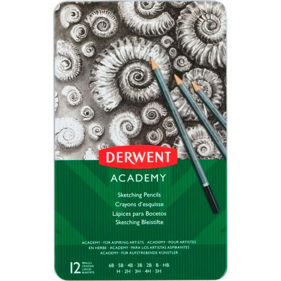 Derwent Skitseblyanter 12pk i Metalæske (6B-5H)