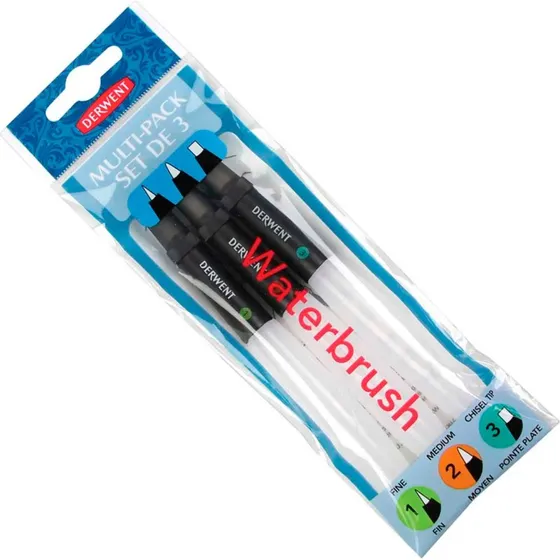 Derwent Vandpensel 3pk (Fin, Medium, Mejsel)