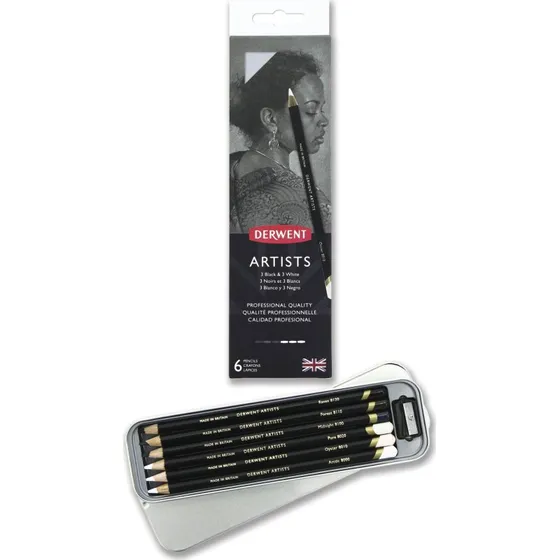 Derwent Artists Sort & Hvid 6 stk. Metalæske