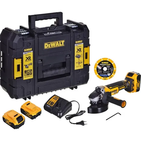 DeWALT DCG405P3-QW 18V Vinkelsliber med 3 batterier, lader og kuffert