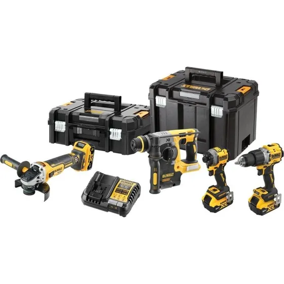 DeWalt DCK429P3T-QW 18 V XR Kombosæt: Boremaskine, Slagskruetrækker, Vinkelsliber & Borehammer
