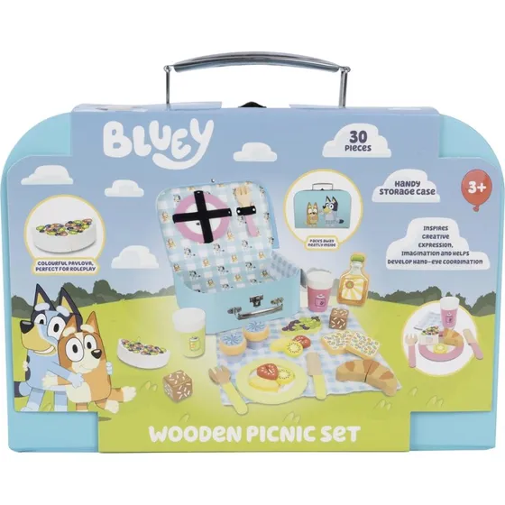 Bluey Træ-Picnicsæt, 30 dele med tæppe, fra 3 år